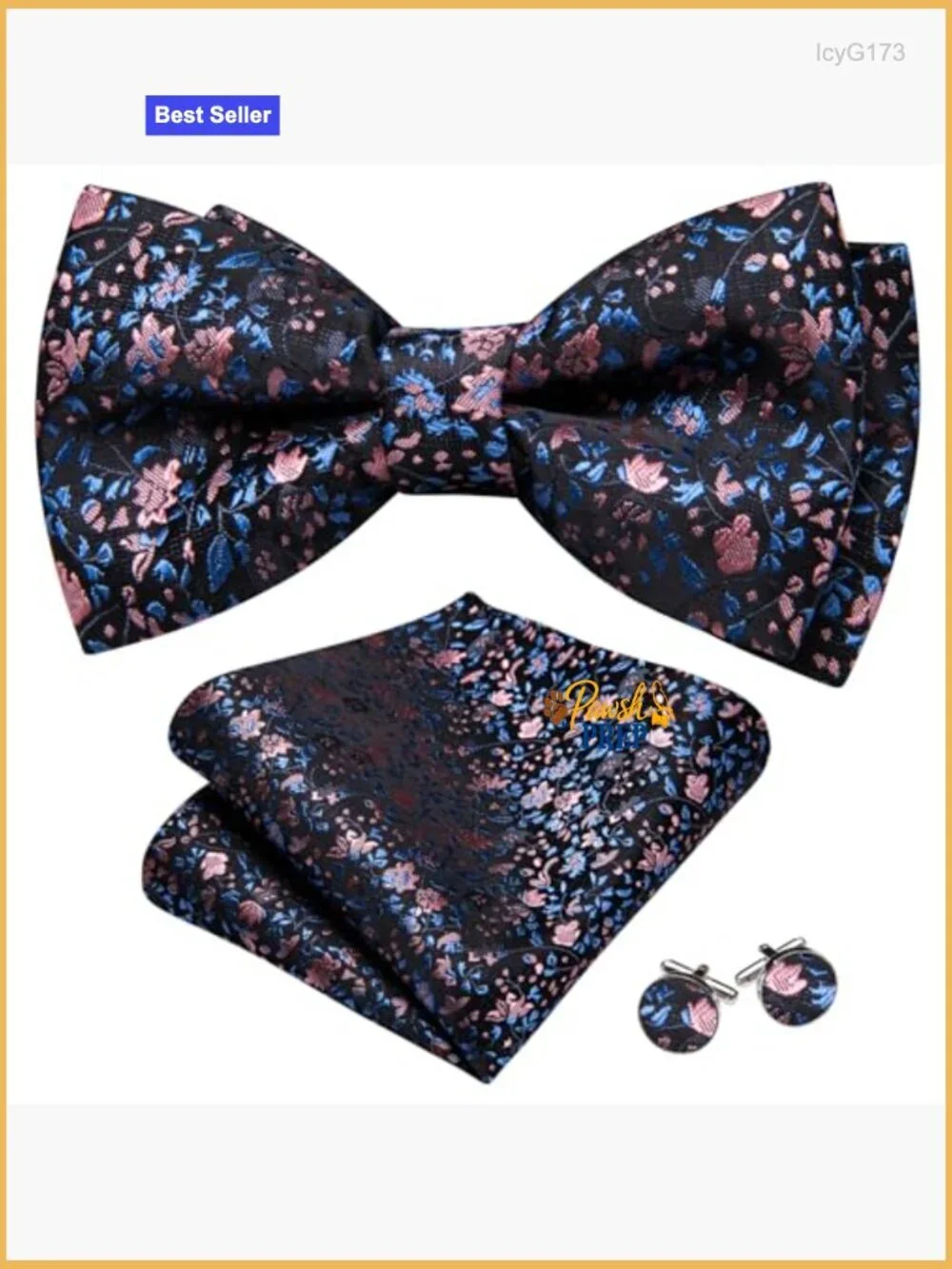 Men's Silk Bow Tie Set with Pocket Square and Cufflinks for Formal Events